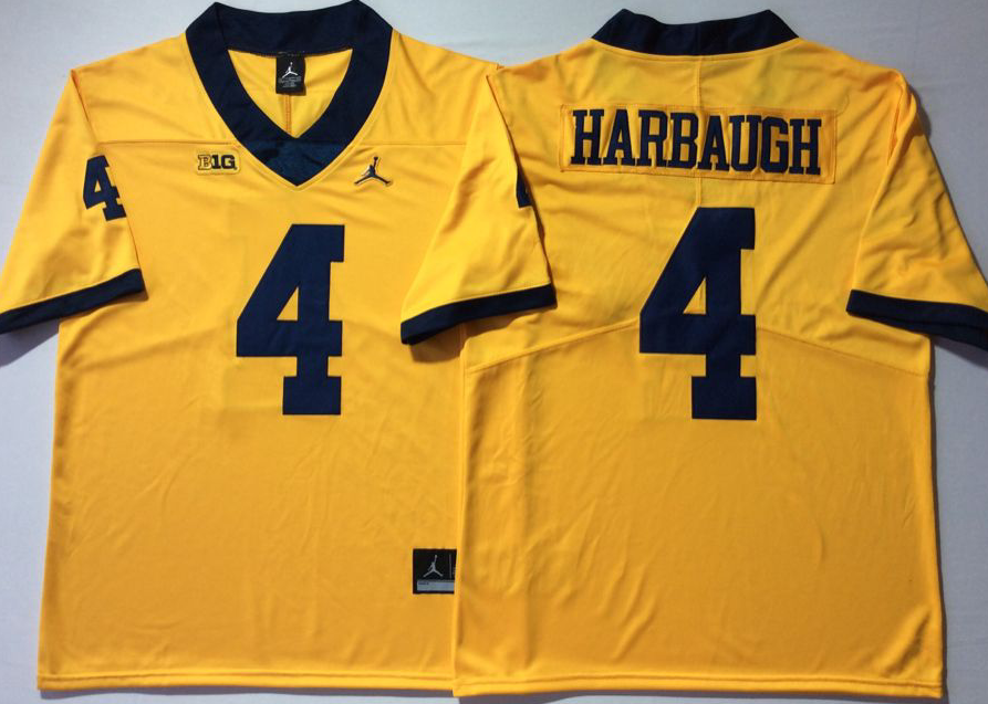 NCAA Men Michigan Wolverines YELLOW #4 HARBAUGH->ncaa teams->NCAA Jersey